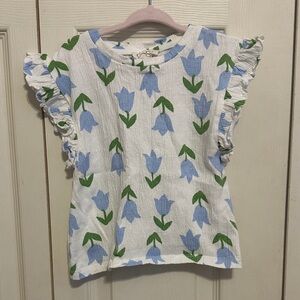 Kids Ruffle Sleeve Tee with Blue and Green Floral Design